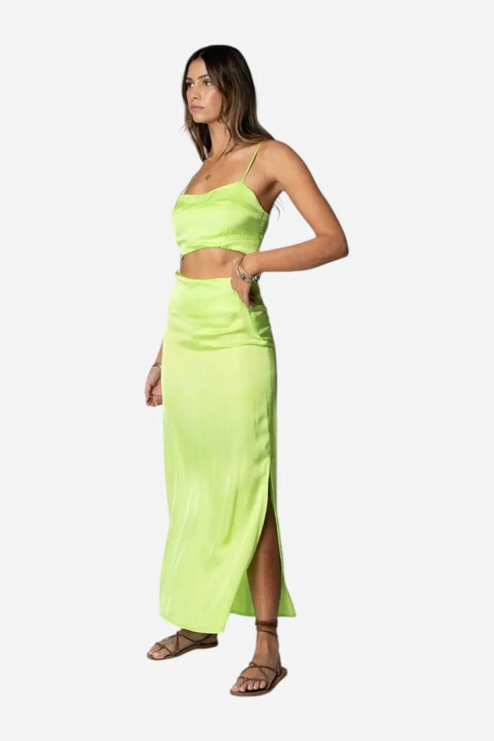 Stillwater Silky Le Bra Crop Top In Lime 1