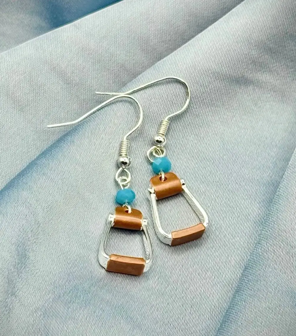 Stirrup Aqua Bead Earrings 1
