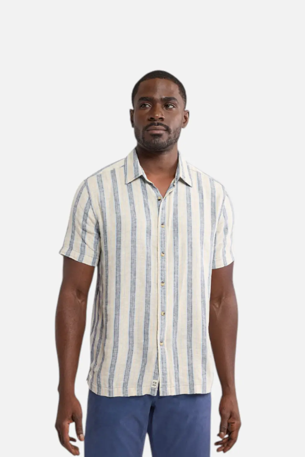 Fair Harbor Oasis Textured Shirt In Sea Blue Stripe 1