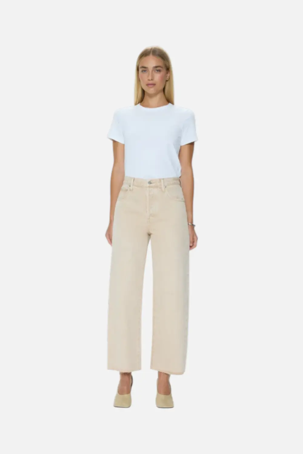 Pistola Tate Crop High Rise Bowed Wide Leg Jean In Dune 1