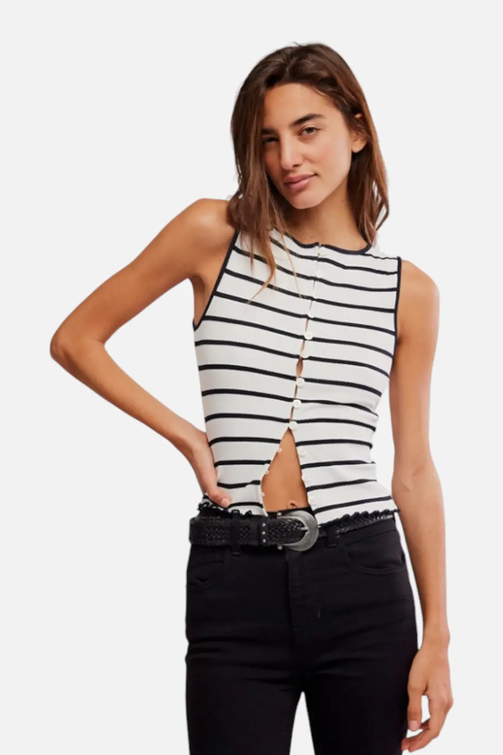 Free People Tilly Striped Tank In Black And White 1