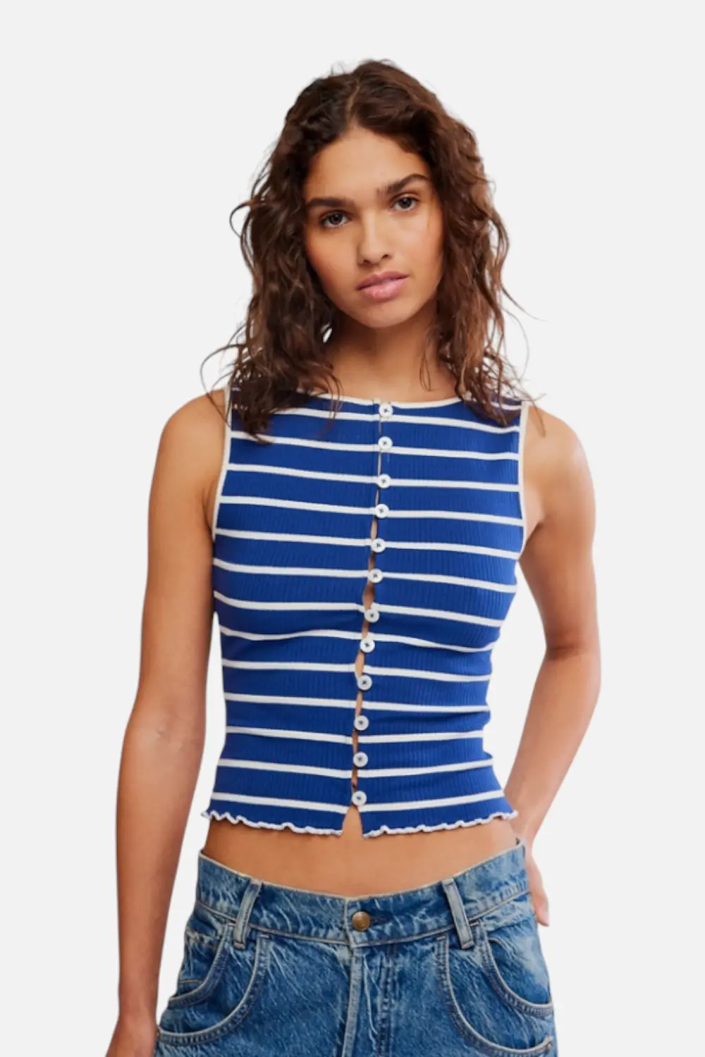 Free People Tilly Striped Tank In Navy And White 1