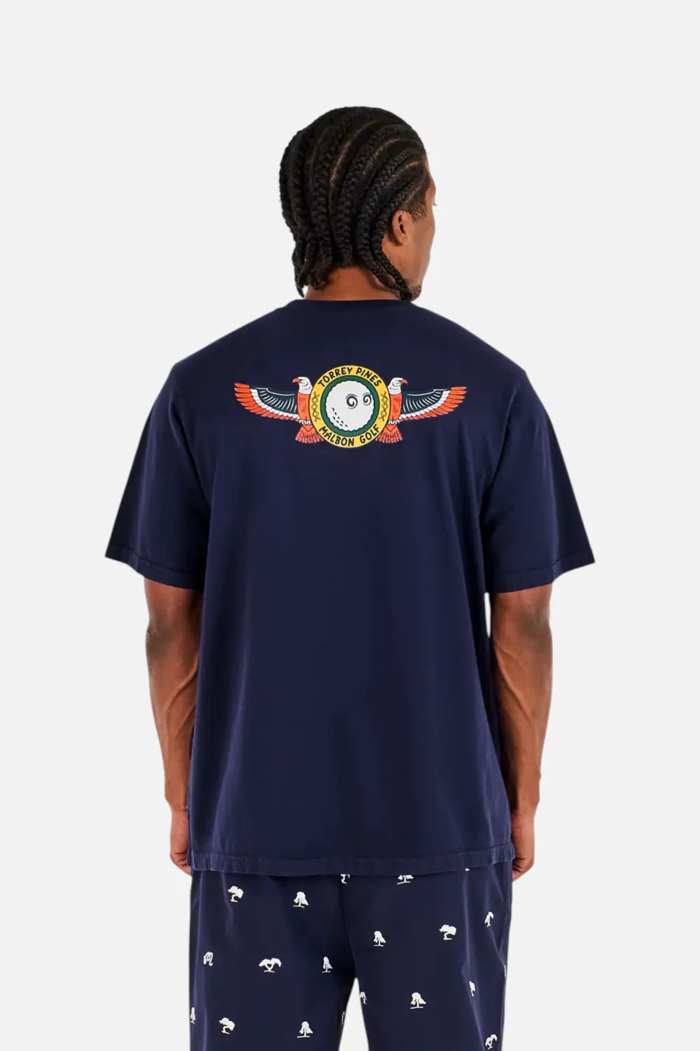Malbon Golf Men's Torrey Pines Bermuda Eagle Tee In Bariton Blue 1