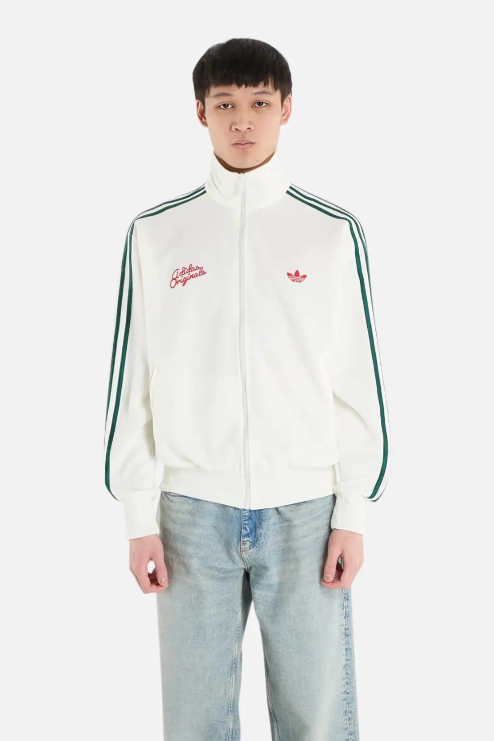 Adidas Men's Track Jacket In Off White & Collegiate Green 1