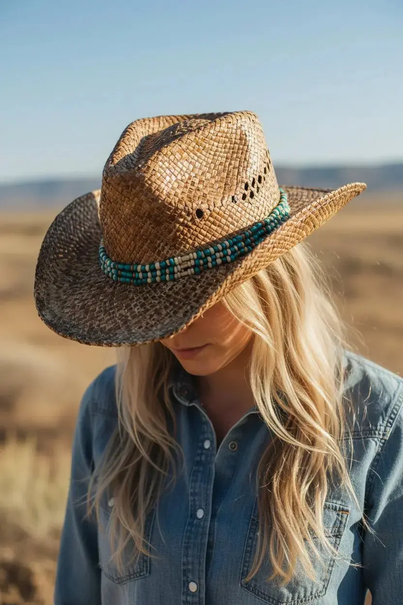 Turquoise Beaded Cowgirl Hat 2