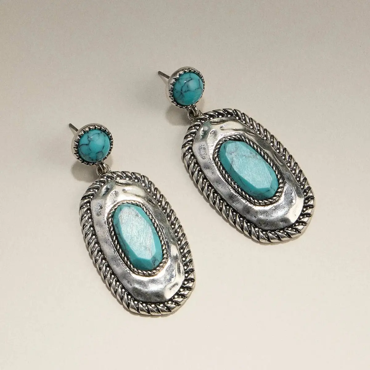 Turquoise Oval Western Dangle Earrings 1