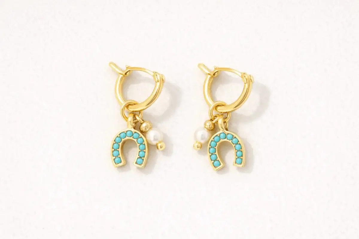 Turquoise & Pearl Horseshoe Earrings 1