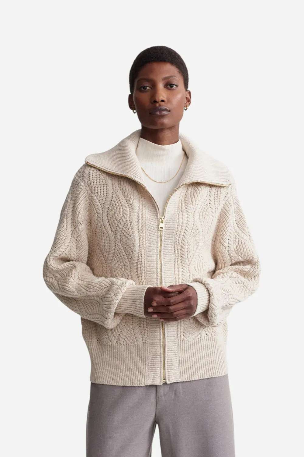 Varley Lando Full Zip Knit In Birch 1