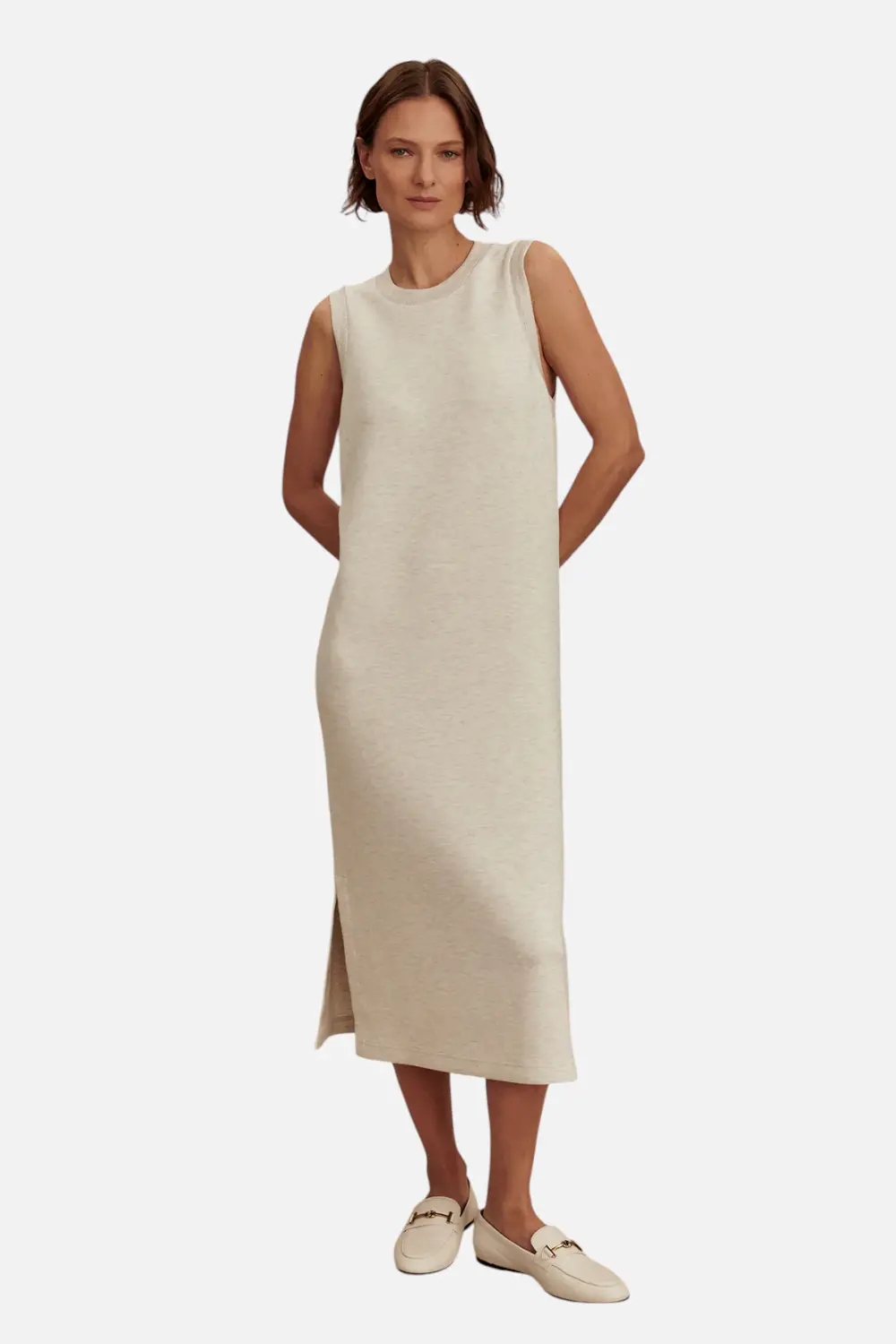 Varley Beatrice Midi Dress In Ivory Marl 1