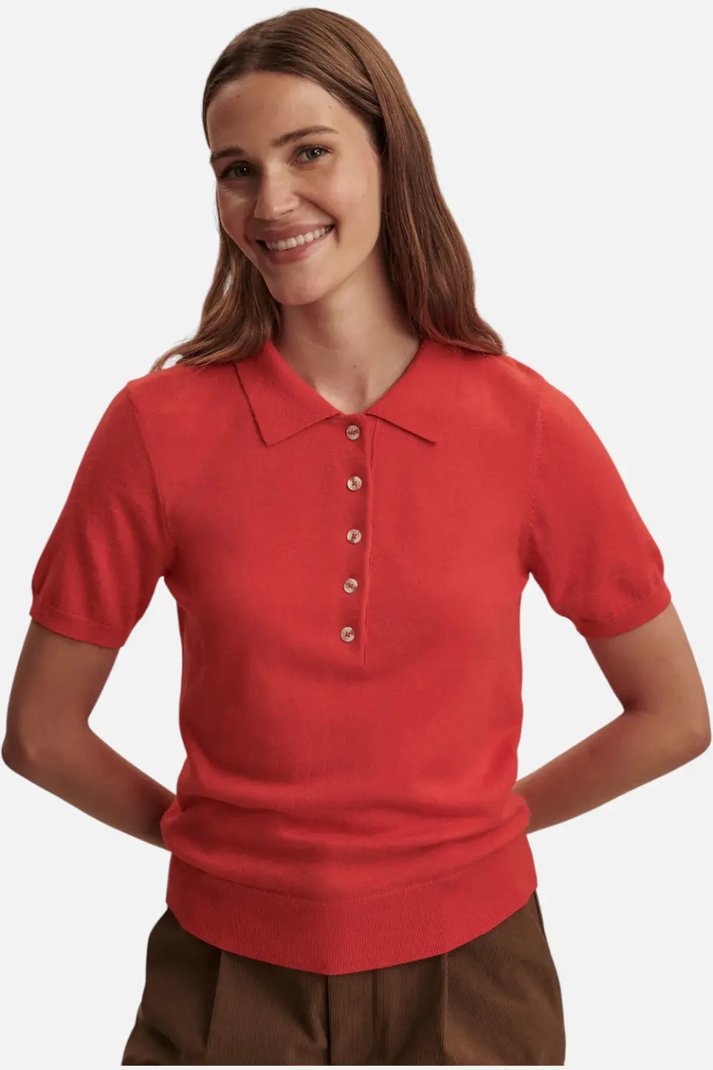 Varley Women's Toni Fine Knit Polo In Poinsettia 1