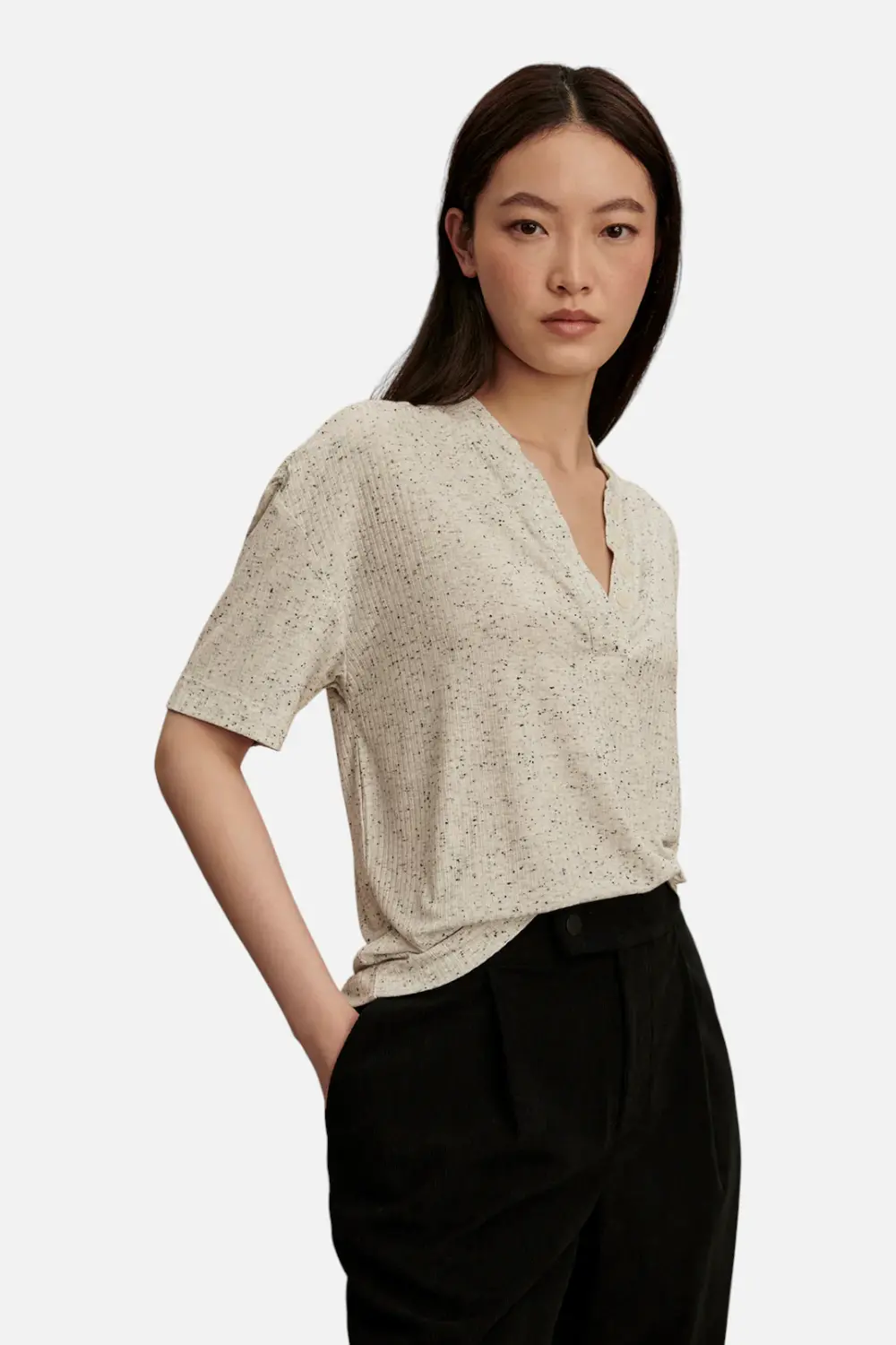 Varley Odette Mock Placket Tee In Egret 2