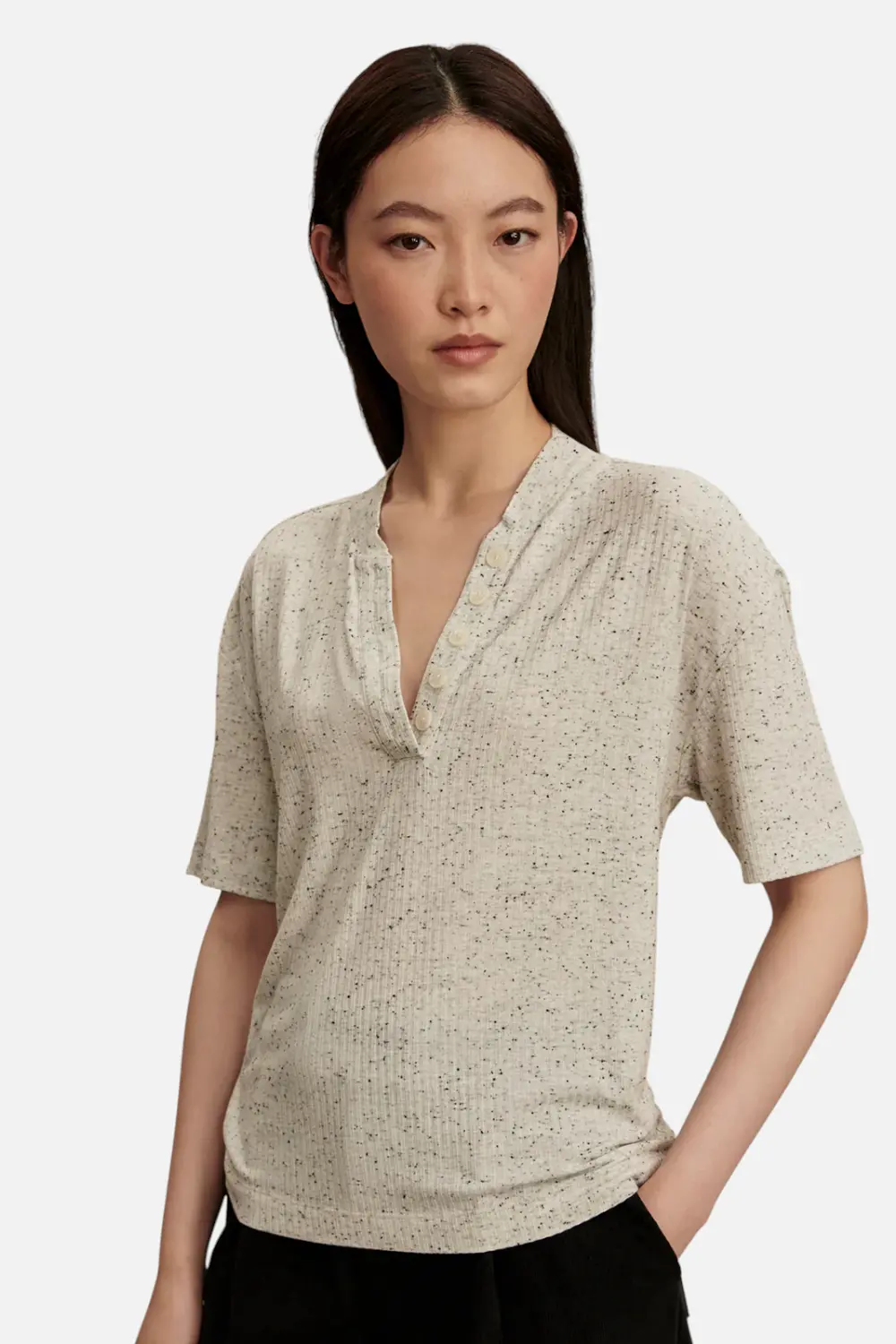 Varley Odette Mock Placket Tee In Egret 1