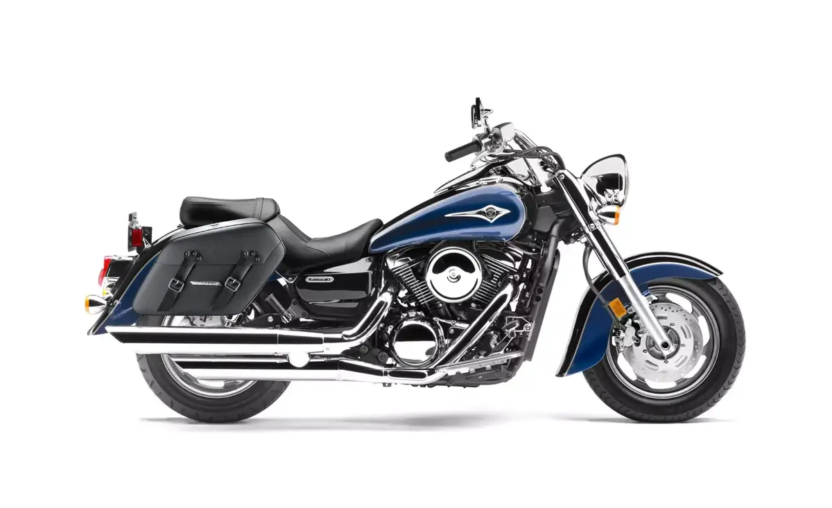 38L - Baldur Xl Shock Cutout Kawasaki Vulcan 1600 Classic Vn1600 Leather Wrapped Hard Saddlebags 2
