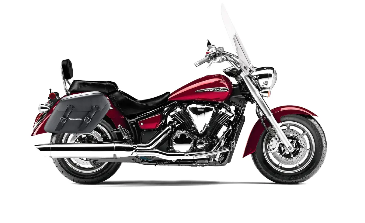 42L - Baldur Extra Large Yamaha V Star 1300 Tourer Leather Wrapped Motorcycle Hard Saddlebags 2