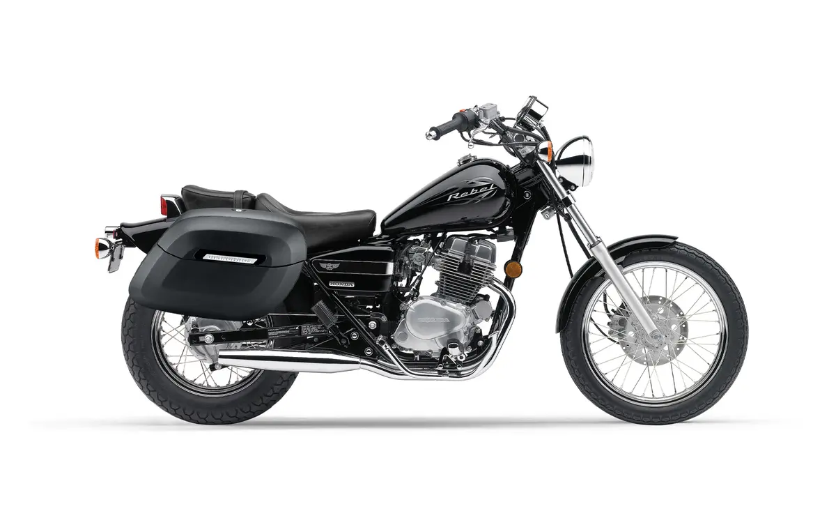 36L - Lamellar Raven Extra Large Honda Rebel 250 Cmx250c Shock Cut-Out Leather Covered Motorcycle Hard Saddlebags 2