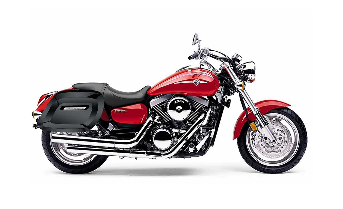 36L - Lamellar Raven Extra Large Kawasaki Mean Streak 1500 Shock Cut-Out Painted Motorcycle Hard Saddlebags 2
