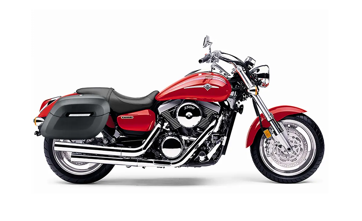 36L - Lamellar Raven Extra Large Kawasaki Mean Streak 1500 Shock Cutout Matte Motorcycle Hard Saddlebags 2
