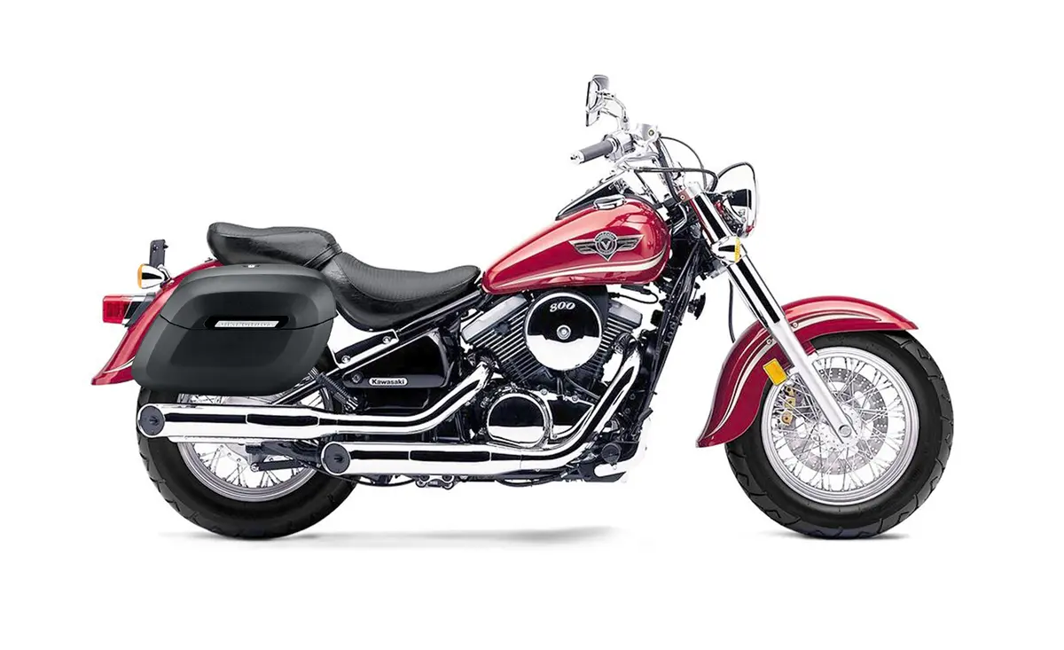 40L - Lamellar Raven Extra Large Kawasaki Vulcan 800 Classic Leather Covered Motorcycle Hard Saddlebags 2