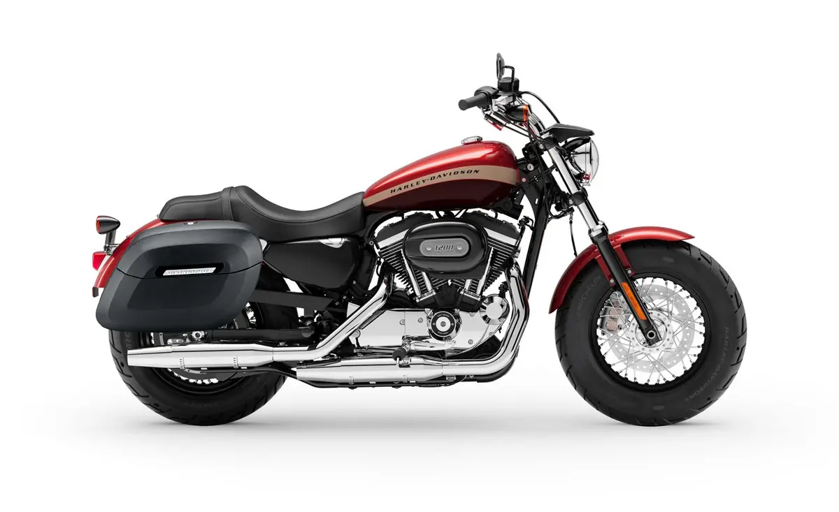 36L - Lamellar Raven Extra Large Shock Cut-Out Leather Covered Hard Saddlebags For Harley Sportster 1200 Custom Xl1200c/Xlh1200c 2