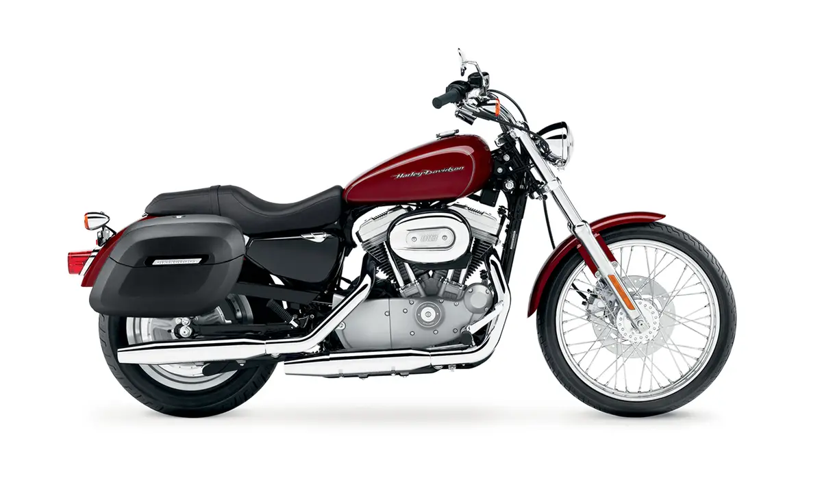36L - Lamellar Raven Extra Large Shock Cut-Out Leather Covered Hard Saddlebags For Harley Sportster 883 Custom Xl883c/Xlh883c 2