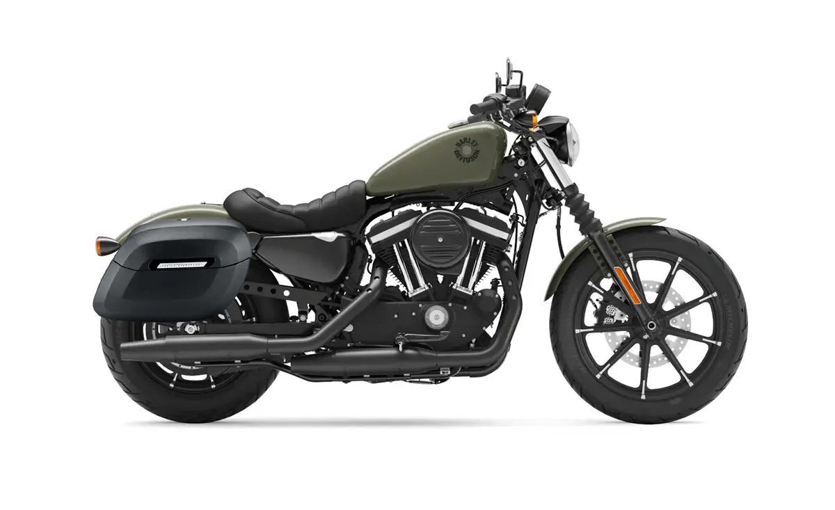 36L - Lamellar Raven Extra Large Shock Cut-Out Leather Covered Hard Saddlebags For Harley Sportster 883 Iron Xl883n 2