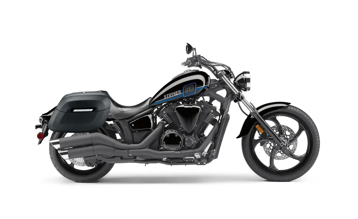 40L - Lamellar Raven Extra Large Yamaha Stryker Leather Covered Motorcycle Hard Saddlebags 2