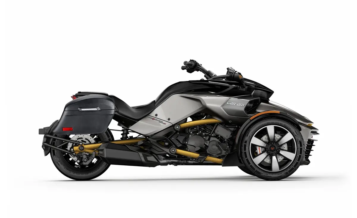 44L - Lamellar Stallion Extra Large Can Am Spyder F3-S Leather Covered Motorcycle Hard Saddlebags 2