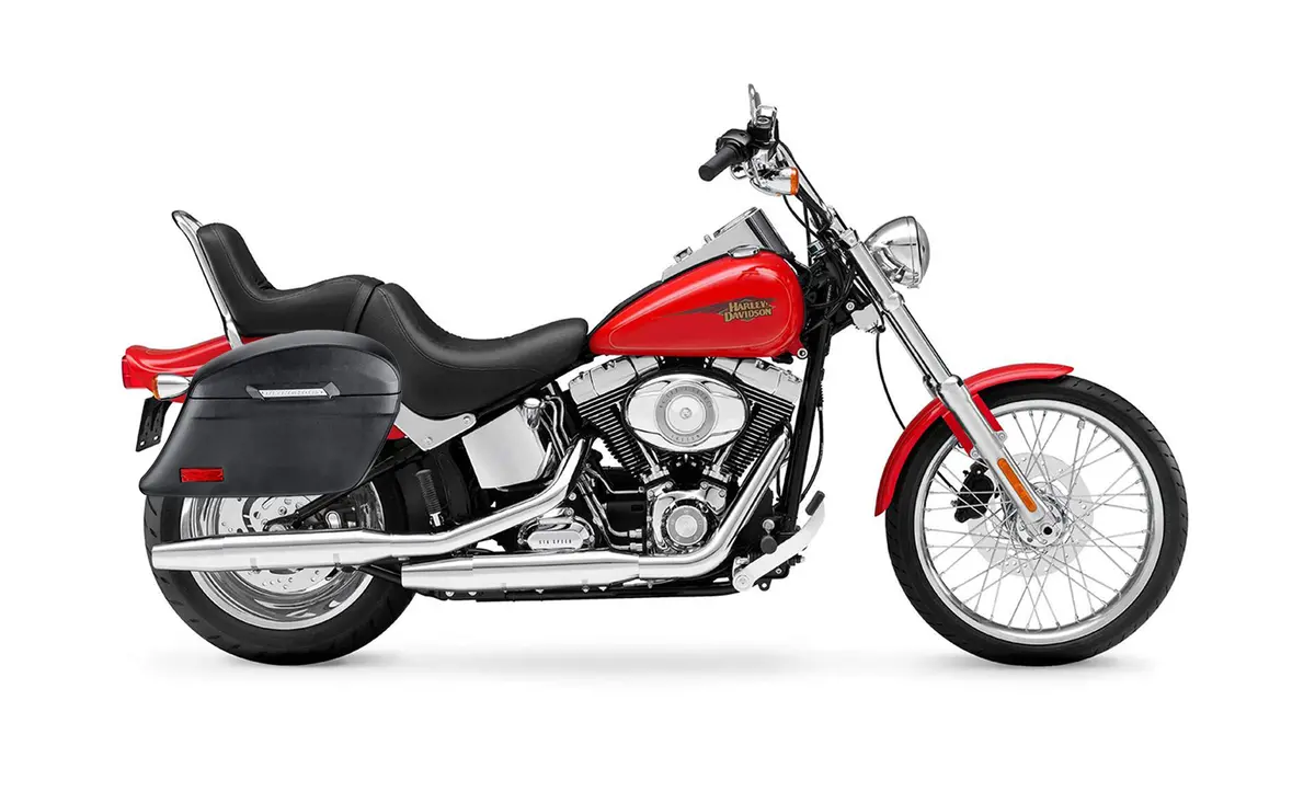 44L - Lamellar Stallion Extra Large Leather Covered Motorcycle Hard Saddlebags For Harley Softail Custom Fxstc 2