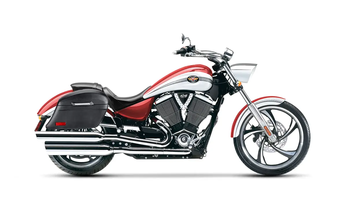 44L - Lamellar Stallion Extra Large Victory Vegas Leather Covered Motorcycle Hard Saddlebags 2