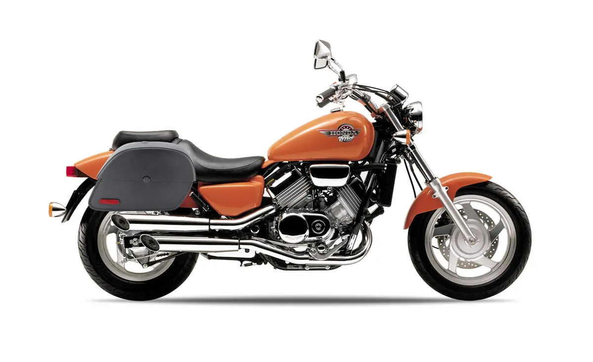 28L - Panzer Medium Hard Mount Honda Magna 750 Vf750c Leather Motorcycle Saddlebags 2