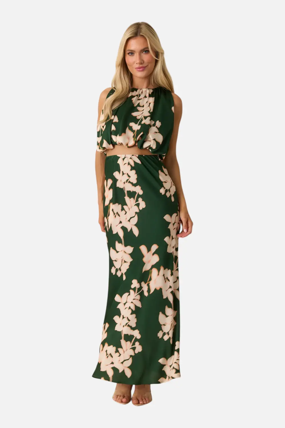 Minkpink Vilma Green Floral Rouched Crop Top 1