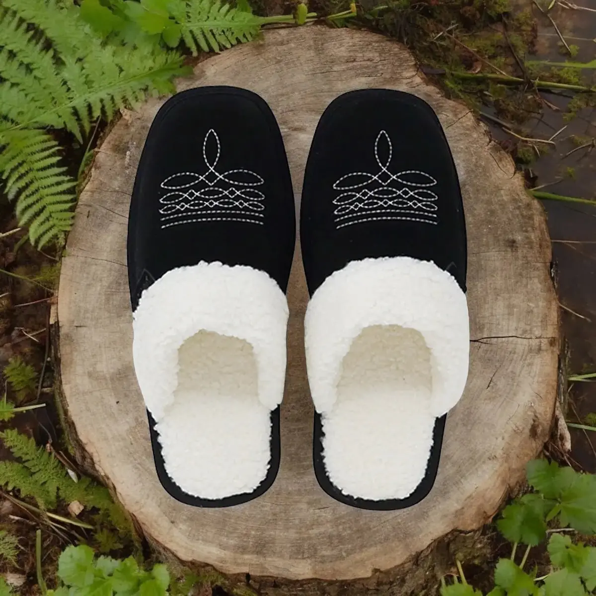 Western Boot Stitch Slippers (Black) 1