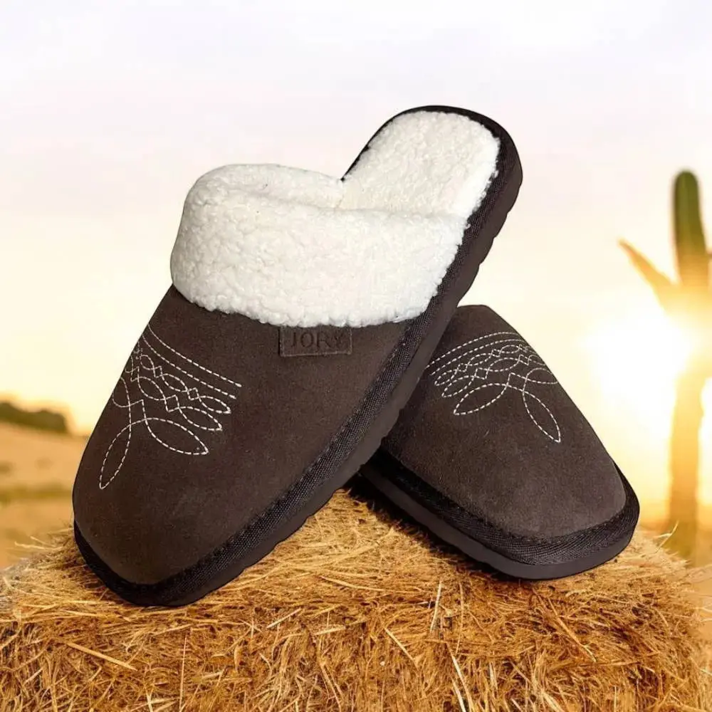 Western Boot Stitch Slippers (Dark Brown) 1