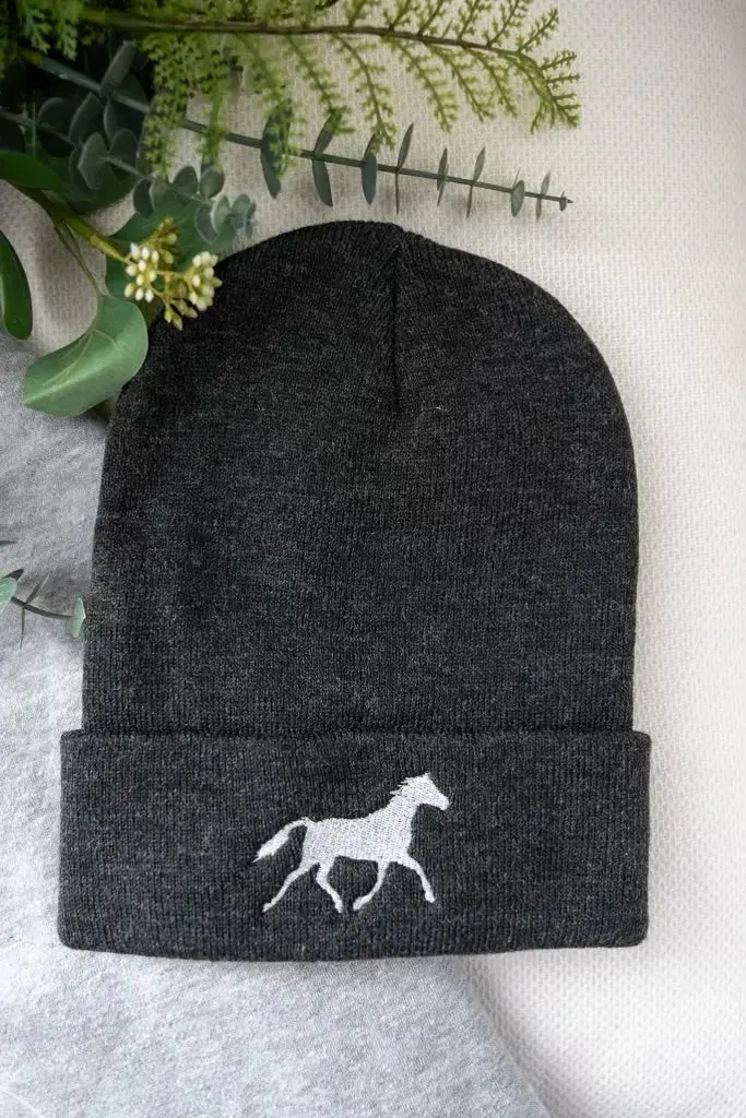 White Horse Beanie (Charcoal) 1