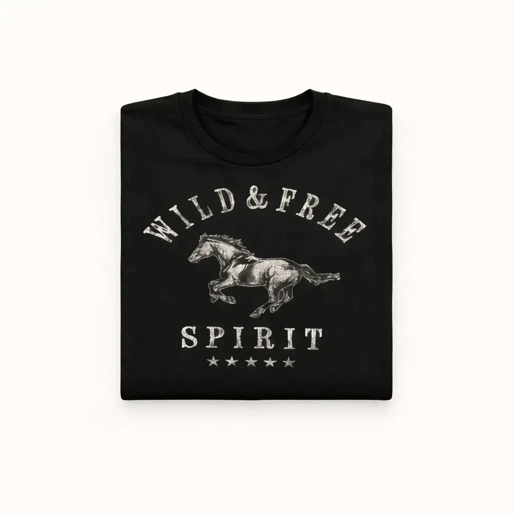Wild & Free Horse Tee Shirt (Black) 1