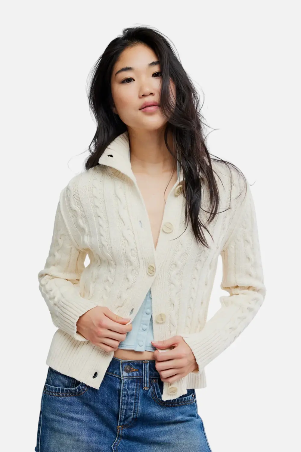 Free People Wtf Cable Collar Cardi In Ivory 1