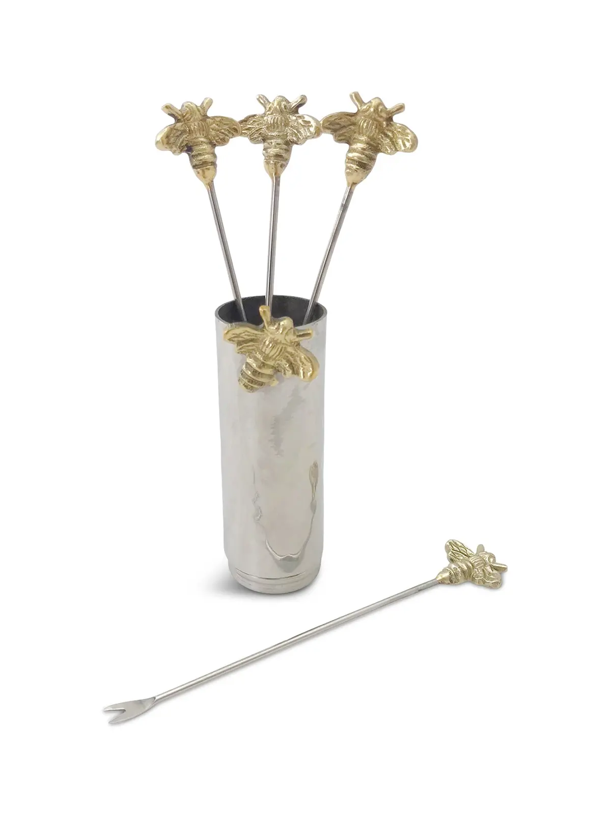 Set Of Four Woodland Bee Olive Picks And Holder 1